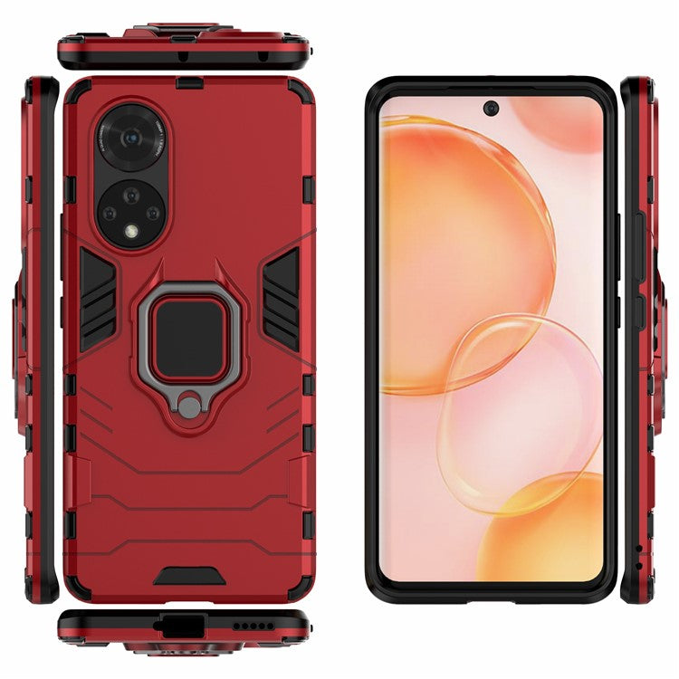 Hard PC + Soft TPU Hybrid Phone Case Cover with Ring Holder Kickstand for Honor 50 - Red