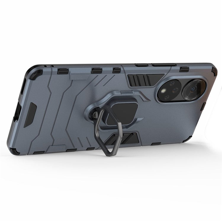 Hard PC + Soft TPU Hybrid Phone Case Cover with Ring Holder Kickstand for Honor 50 - Blue