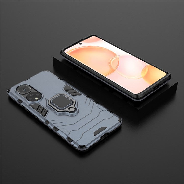 Hard PC + Soft TPU Hybrid Phone Case Cover with Ring Holder Kickstand for Honor 50 - Blue
