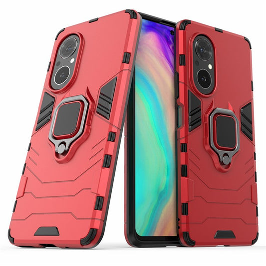 PC + TPU Ring Holder Kickstand Design Shell Cell Phone Hybrid Case Cover for Honor 50 SE - Red