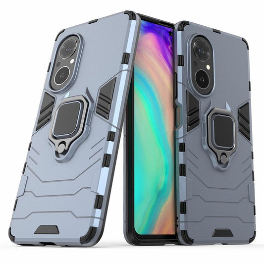PC + TPU Ring Holder Kickstand Design Shell Cell Phone Hybrid Case Cover for Honor 50 SE - Blue