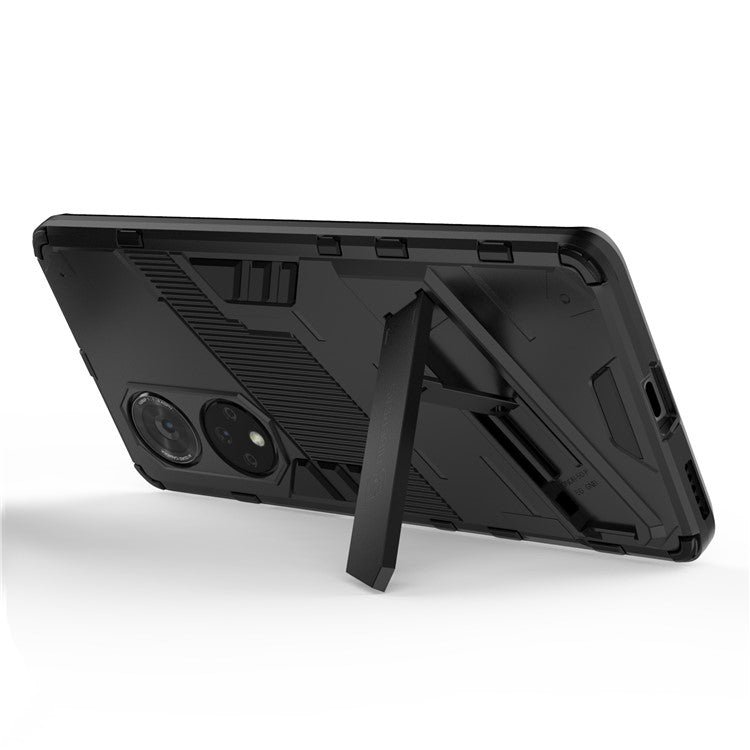 Cool Style Armor Heavy Duty Combo Hybrid PC + TPU Anti-Fall Case with Kickstand for Honor 50 Pro / Huawei nova 9 Pro - Black