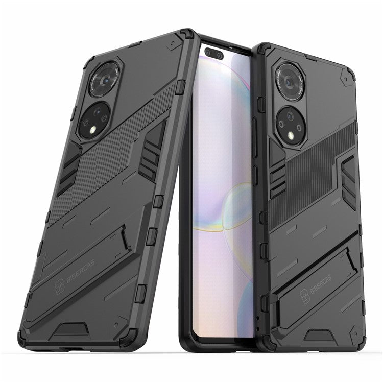 Cool Style Armor Heavy Duty Combo Hybrid PC + TPU Anti-Fall Case with Kickstand for Honor 50 Pro / Huawei nova 9 Pro - Black