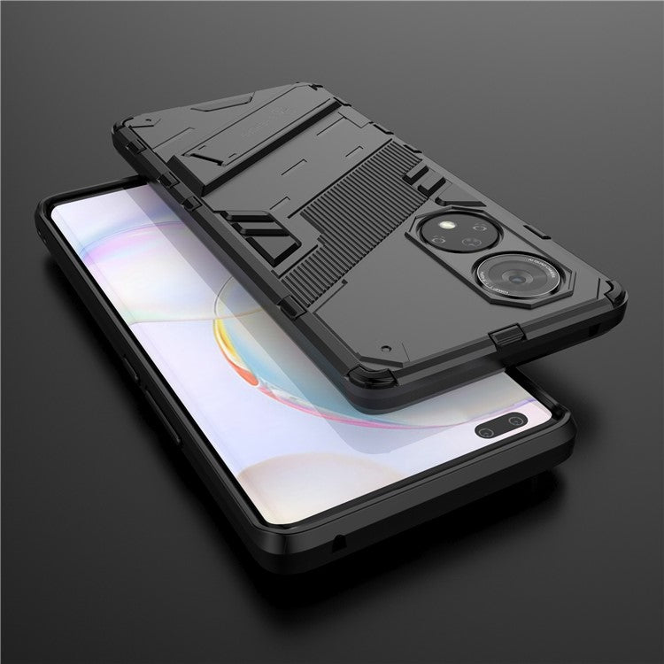 Cool Style Armor Heavy Duty Combo Hybrid PC + TPU Anti-Fall Case with Kickstand for Honor 50 Pro / Huawei nova 9 Pro - Black