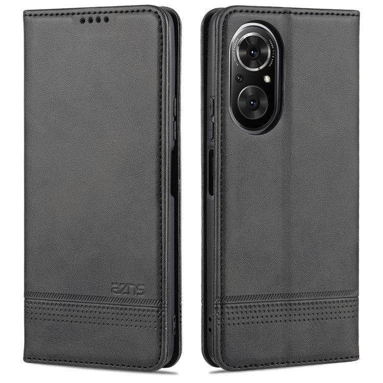 AZNS All-inclusive Protection Auto-absorbed Wallet Case Magnetic Leather Phone Stand Shell for Honor 50 SE - Black
