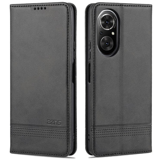 AZNS All-inclusive Protection Auto-absorbed Wallet Case Magnetic Leather Phone Stand Shell for Honor 50 SE - Black