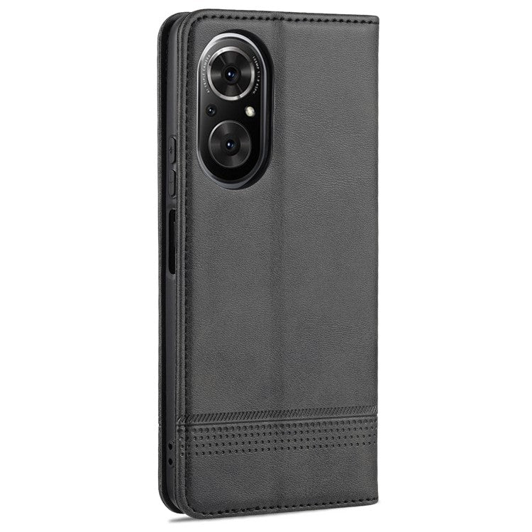AZNS All-inclusive Protection Auto-absorbed Wallet Case Magnetic Leather Phone Stand Shell for Honor 50 SE - Black