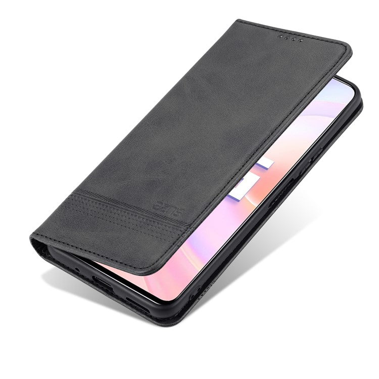 AZNS All-inclusive Protection Auto-absorbed Wallet Case Magnetic Leather Phone Stand Shell for Honor 50 SE - Black
