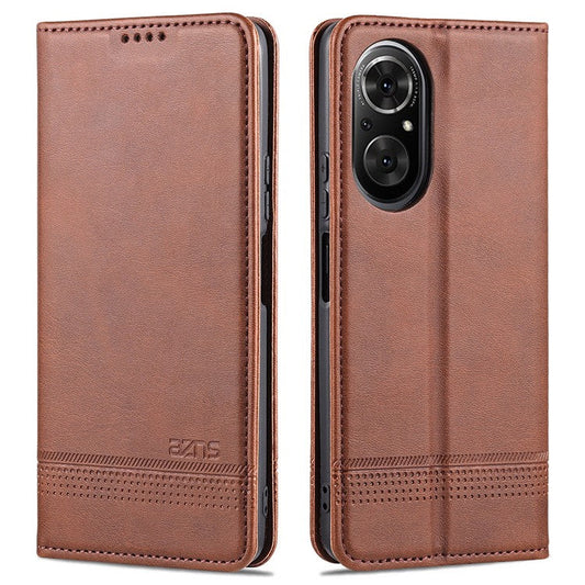 AZNS All-inclusive Protection Auto-absorbed Wallet Case Magnetic Leather Phone Stand Shell for Honor 50 SE - Coffee