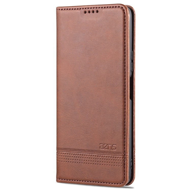 AZNS All-inclusive Protection Auto-absorbed Wallet Case Magnetic Leather Phone Stand Shell for Honor 50 SE - Coffee