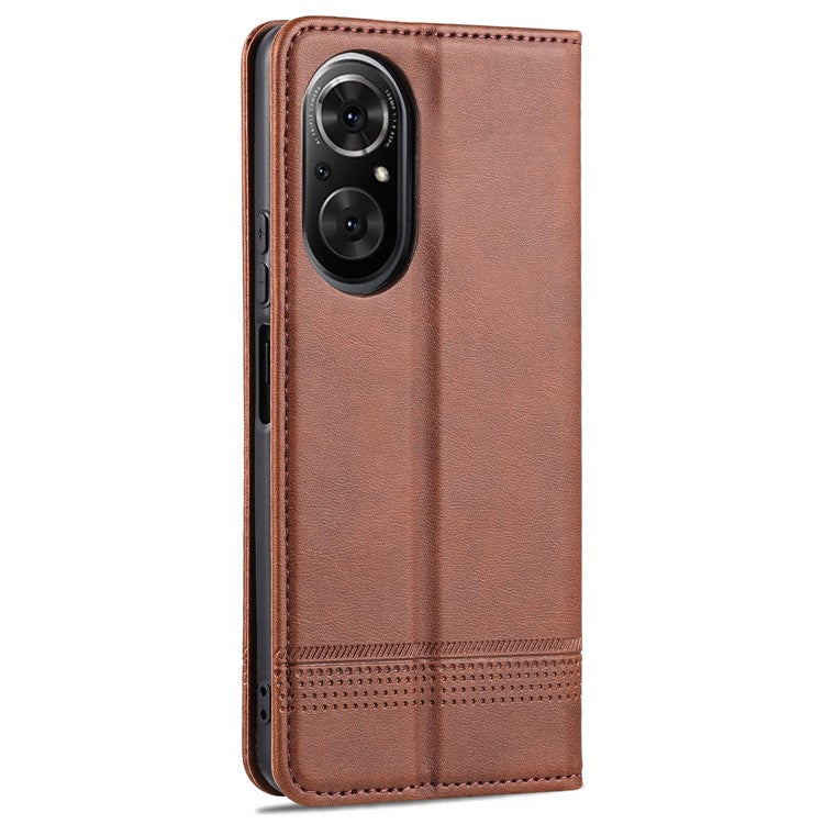 AZNS All-inclusive Protection Auto-absorbed Wallet Case Magnetic Leather Phone Stand Shell for Honor 50 SE - Coffee