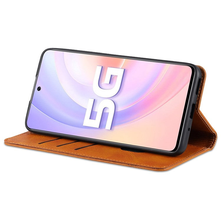 AZNS All-inclusive Protection Auto-absorbed Wallet Case Magnetic Leather Phone Stand Shell for Honor 50 SE - Coffee