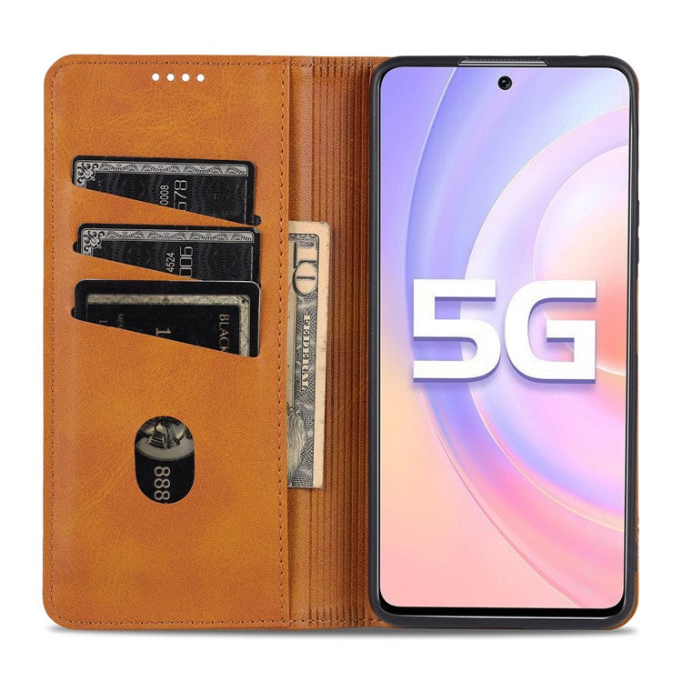 AZNS All-inclusive Protection Auto-absorbed Wallet Case Magnetic Leather Phone Stand Shell for Honor 50 SE - Coffee