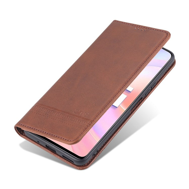 AZNS All-inclusive Protection Auto-absorbed Wallet Case Magnetic Leather Phone Stand Shell for Honor 50 SE - Coffee