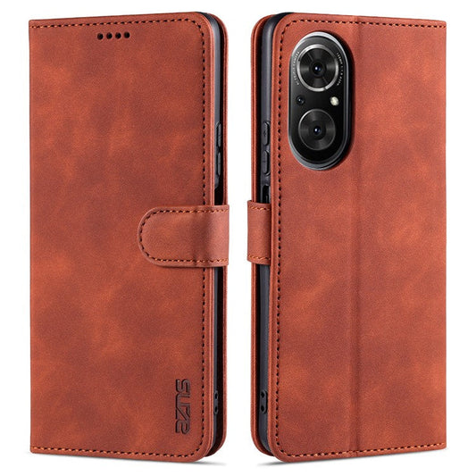 AZNS PU Leather Wallet Case Phone Stand Cover for Honor 50 SE - Brown
