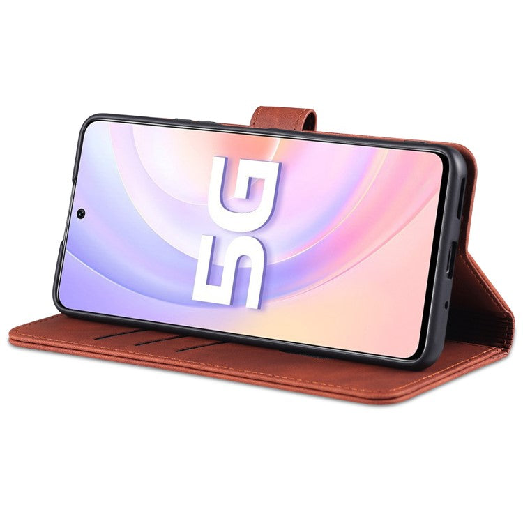 AZNS PU Leather Wallet Case Phone Stand Cover for Honor 50 SE - Brown