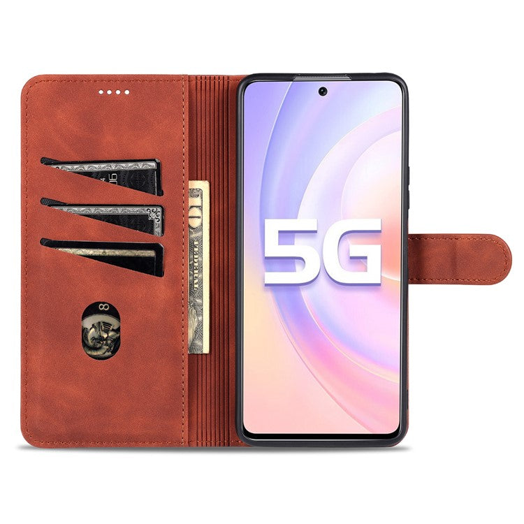 AZNS PU Leather Wallet Case Phone Stand Cover for Honor 50 SE - Brown