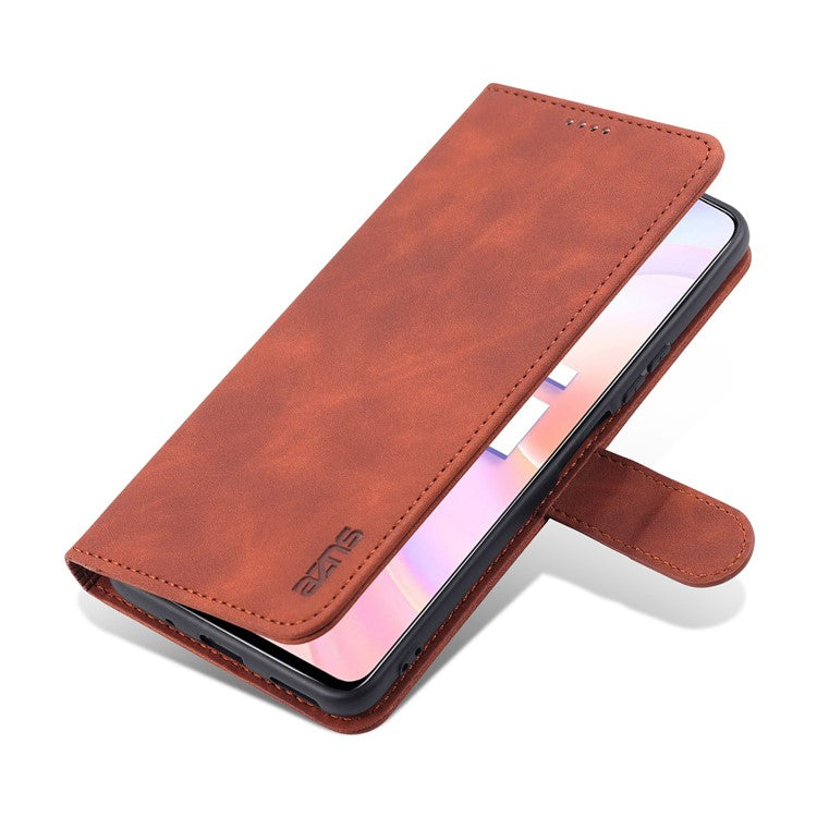 AZNS PU Leather Wallet Case Phone Stand Cover for Honor 50 SE - Brown