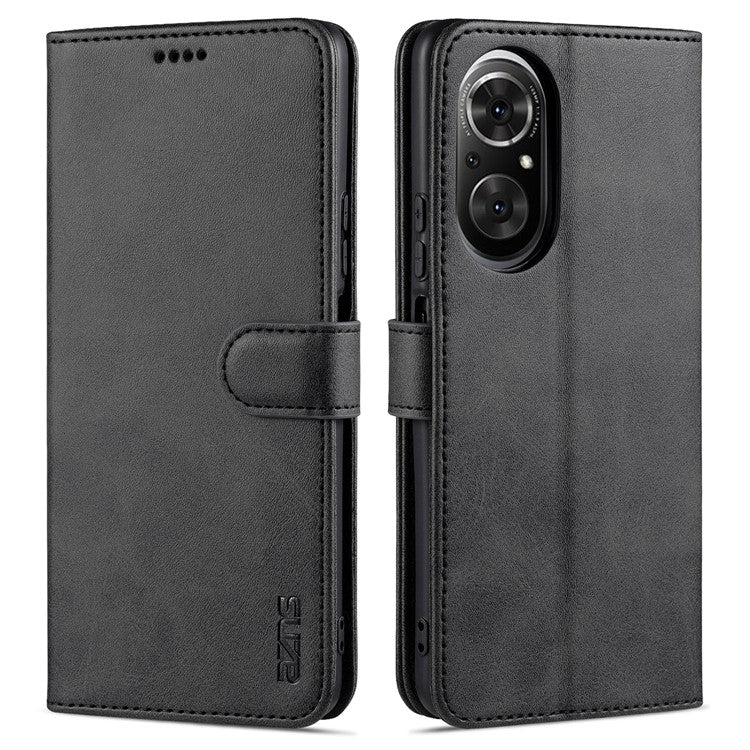 AZNS PU Leather Wallet Case Phone Stand Cover for Honor 50 SE - Black