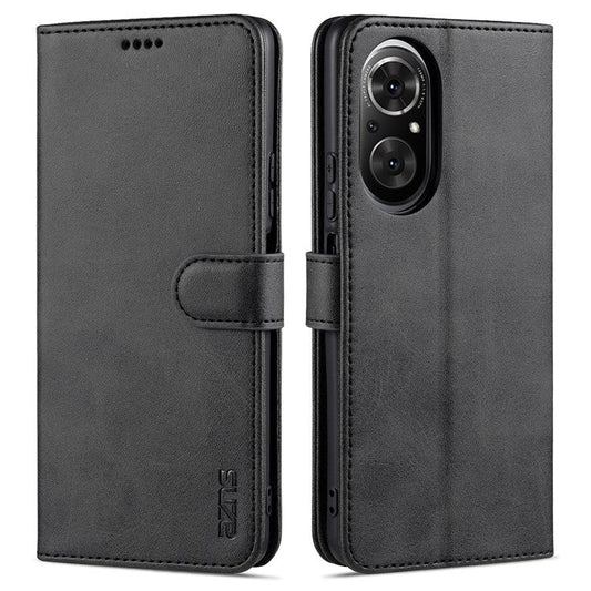 AZNS PU Leather Wallet Case Phone Stand Cover for Honor 50 SE - Black