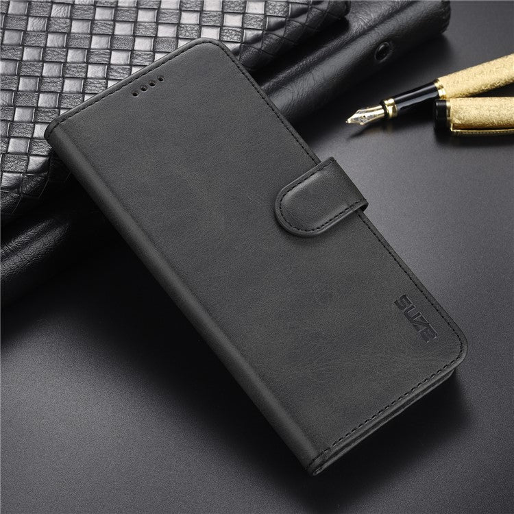 AZNS PU Leather Wallet Case Phone Stand Cover for Honor 50 SE - Black