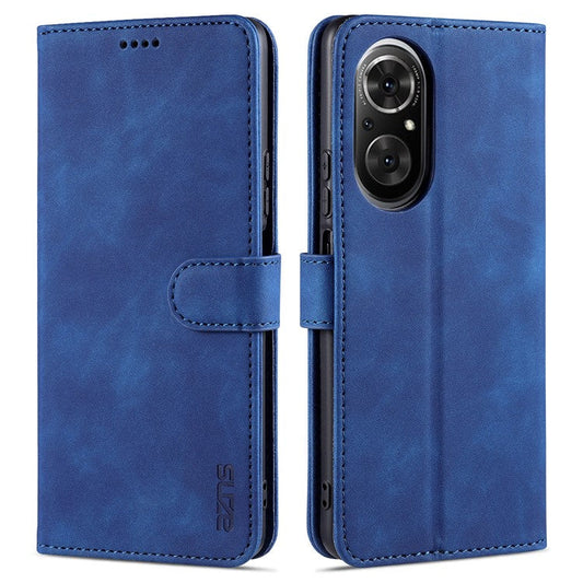 AZNS PU Leather Wallet Case Phone Stand Cover for Honor 50 SE - Blue