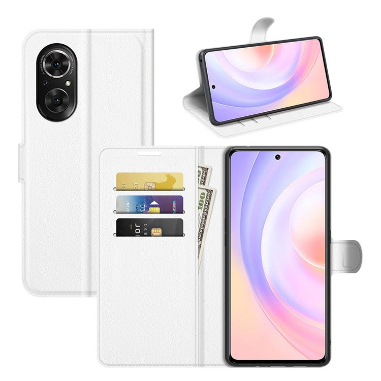 Litchi Skin Full Protective Leather Wallet Case Mobile Phone Stand Cover Huawei nova 9 SE/Honor 50 SE - White