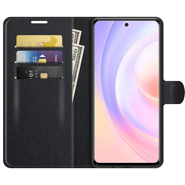 Litchi Skin Full Protective Leather Wallet Case Mobile Phone Stand Cover Huawei nova 9 SE/Honor 50 SE - Black