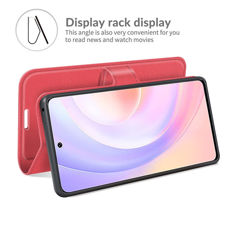 Litchi Skin Full Protective Leather Wallet Case Mobile Phone Stand Cover Huawei nova 9 SE/Honor 50 SE - Red