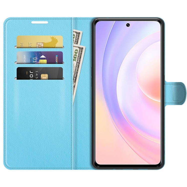 Litchi Skin Full Protective Leather Wallet Case Mobile Phone Stand Cover Huawei nova 9 SE/Honor 50 SE - Blue