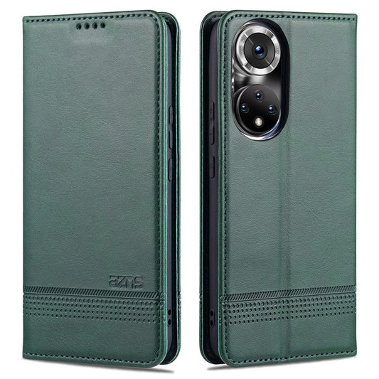 AZNS Wallet Case Flip Magnetic Shockproof Interior Protective Stand Cover for Honor 50 - Green