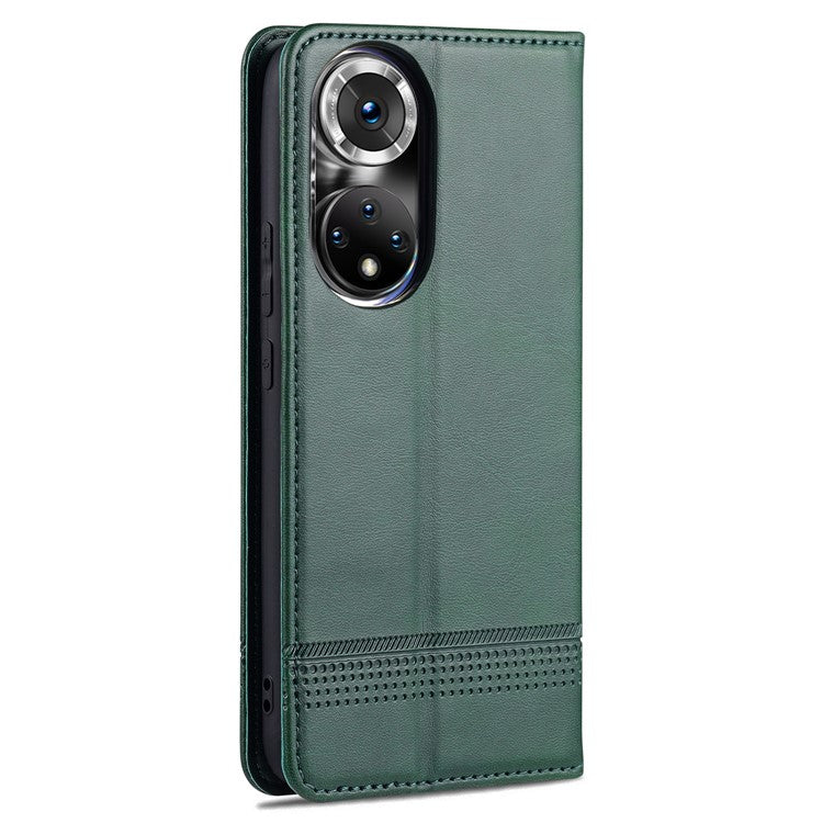 AZNS Wallet Case Flip Magnetic Shockproof Interior Protective Stand Cover for Honor 50 - Green