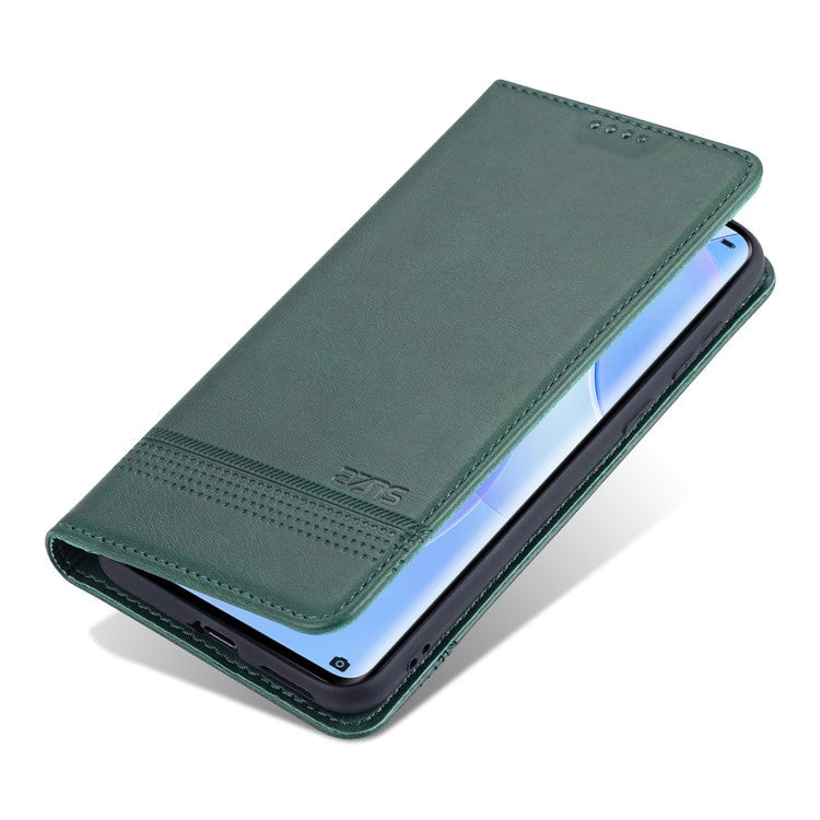 AZNS Wallet Case Flip Magnetic Shockproof Interior Protective Stand Cover for Honor 50 - Green
