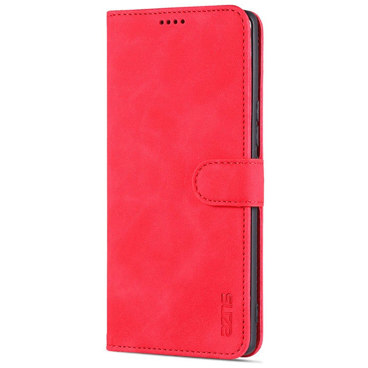 AZNS PU Leather Wallet Stand Protective Phone Cover Case for Honor 50 - Red