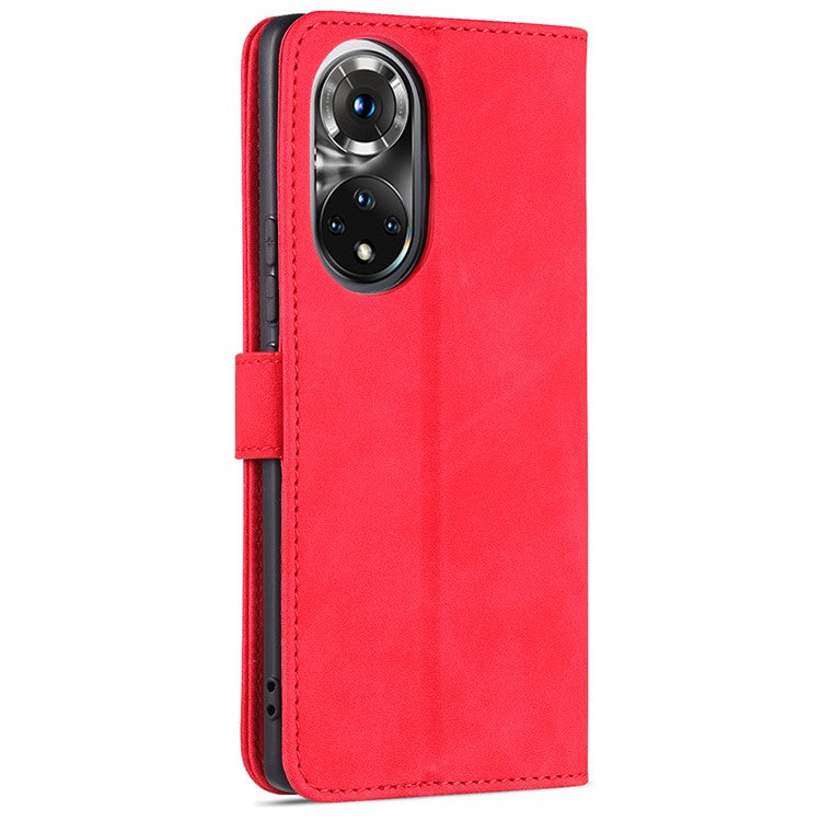 AZNS PU Leather Wallet Stand Protective Phone Cover Case for Honor 50 - Red