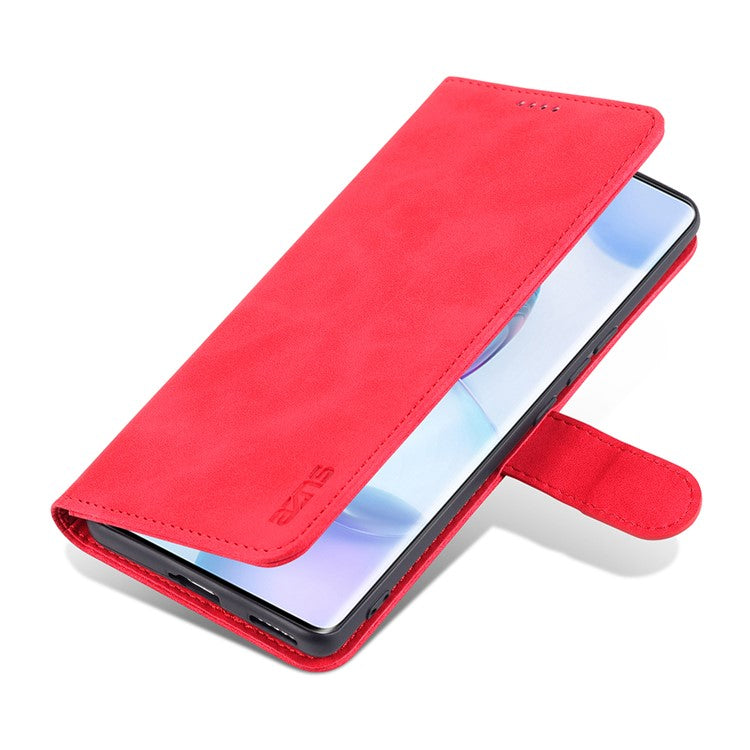 AZNS PU Leather Wallet Stand Protective Phone Cover Case for Honor 50 - Red