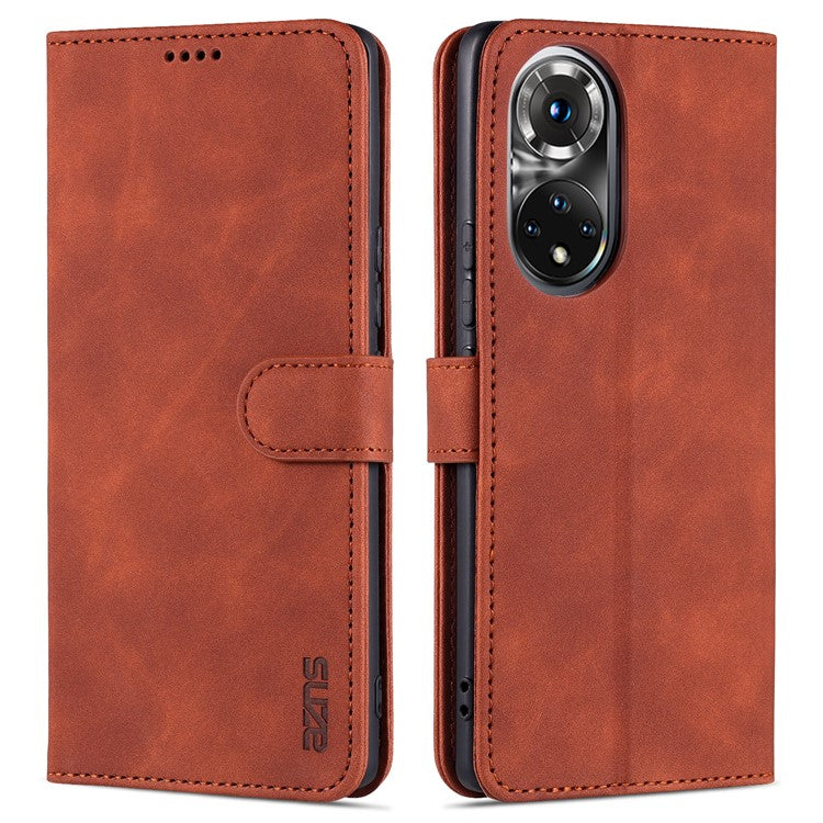 AZNS PU Leather Wallet Stand Protective Phone Cover Case for Honor 50 - Brown