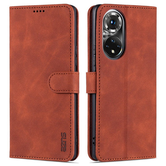 AZNS PU Leather Wallet Stand Protective Phone Cover Case for Honor 50 - Brown