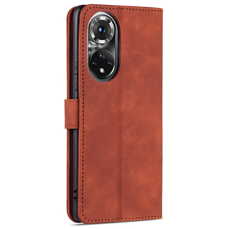 AZNS PU Leather Wallet Stand Protective Phone Cover Case for Honor 50 - Brown