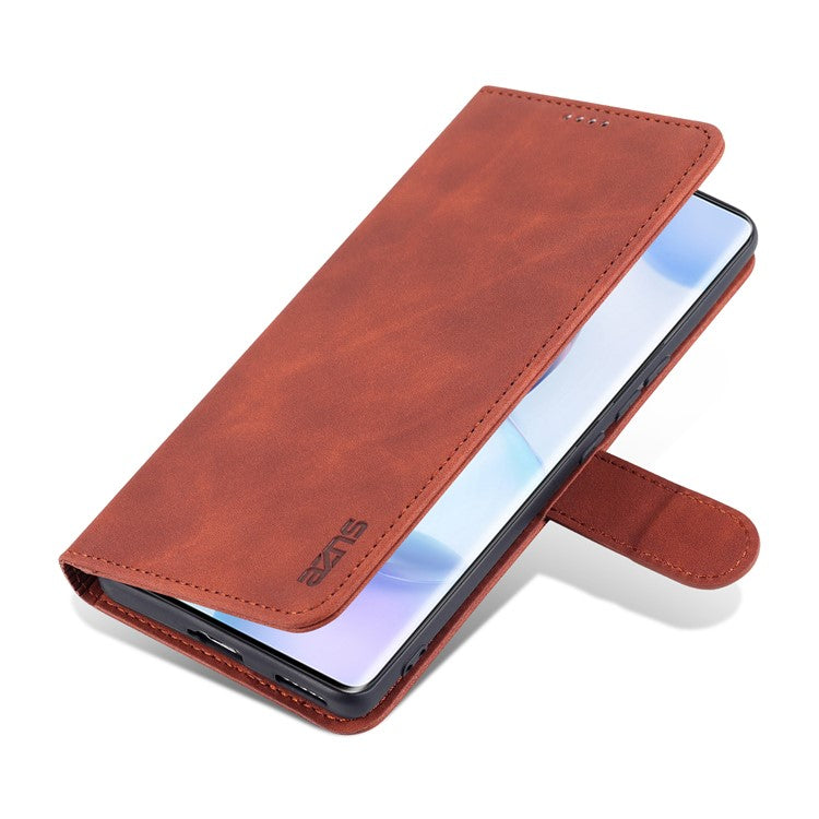 AZNS PU Leather Wallet Stand Protective Phone Cover Case for Honor 50 - Brown