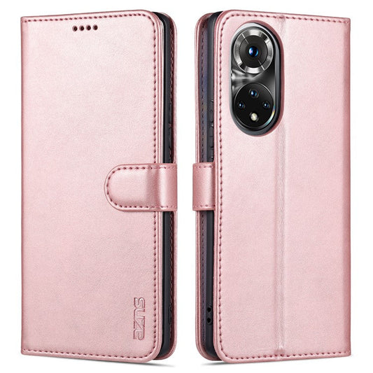 AZNS PU Leather Wallet Stand Protective Phone Cover Case for Honor 50 - Rose Gold