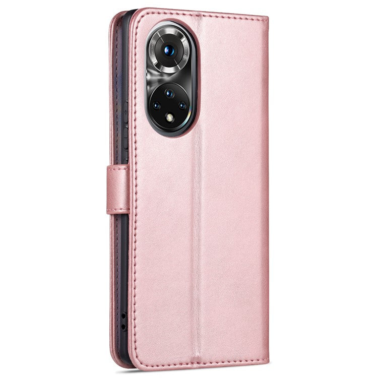 AZNS PU Leather Wallet Stand Protective Phone Cover Case for Honor 50 - Rose Gold