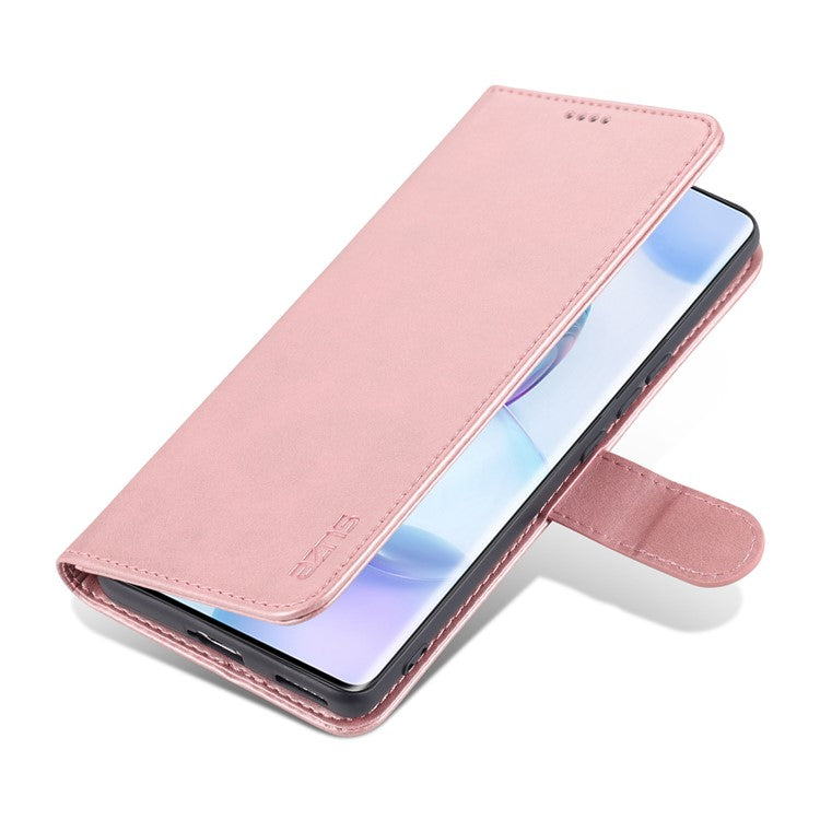 AZNS PU Leather Wallet Stand Protective Phone Cover Case for Honor 50 - Rose Gold