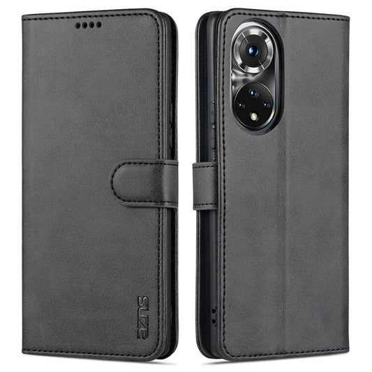 AZNS PU Leather Wallet Stand Protective Phone Cover Case for Honor 50 - Black