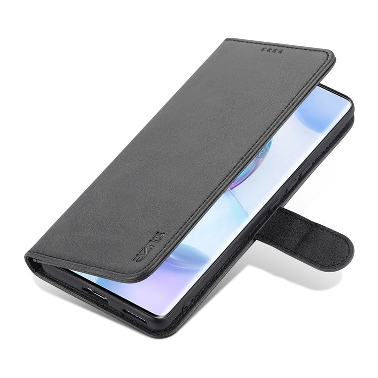 AZNS PU Leather Wallet Stand Protective Phone Cover Case for Honor 50 - Black