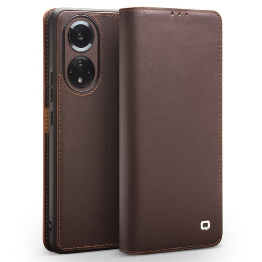 QIALINO Genuine Cowhide Leather Phone Stand Case Cover with Wallet Design for Honor 50 Pro / Huawei nova 9 Pro - Brown