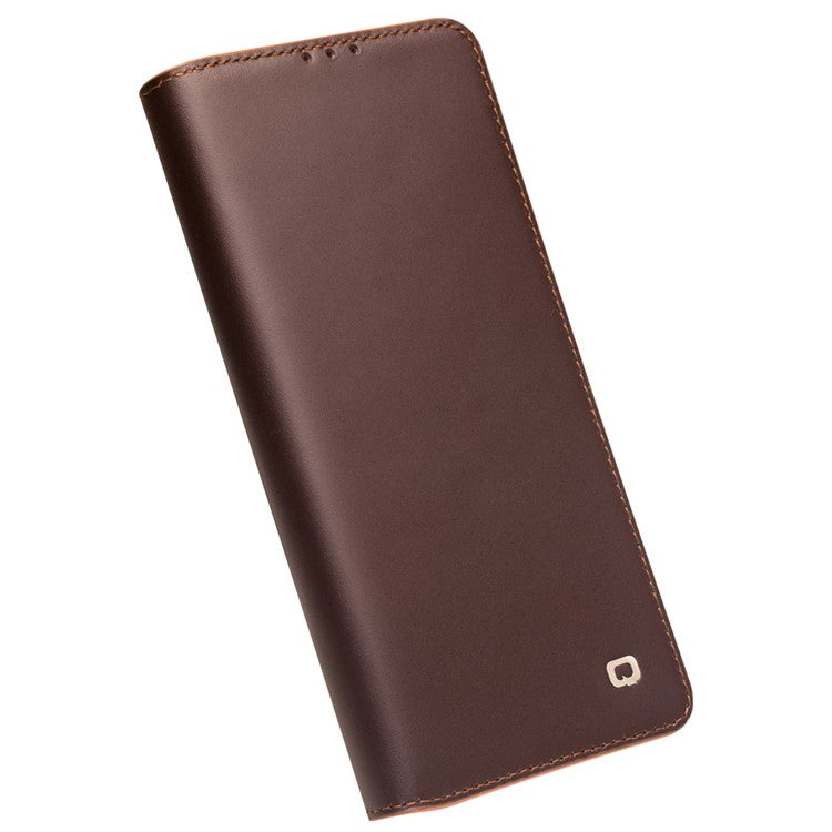 QIALINO Genuine Cowhide Leather Phone Stand Case Cover with Wallet Design for Honor 50 Pro / Huawei nova 9 Pro - Brown