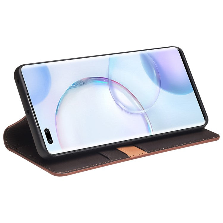 QIALINO Genuine Cowhide Leather Phone Stand Case Cover with Wallet Design for Honor 50 Pro / Huawei nova 9 Pro - Brown