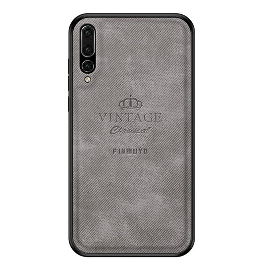PINWUYO Heavy Duty TPU Edges Hard PC Back with PU Leather Rugged Shockproof Phone Case for Huawei P20 Pro - Grey