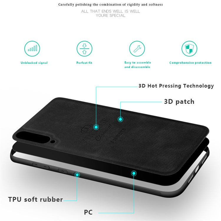 PINWUYO Heavy Duty TPU Edges Hard PC Back with PU Leather Rugged Shockproof Phone Case for Huawei P20 Pro - Grey